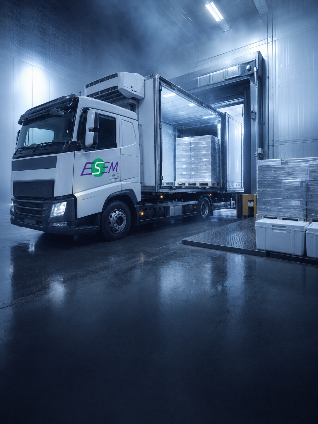 Camion frigorifique &agrave; quai en entrep&ocirc;t, groupage Dunkerque transport sous temp&eacute;rature